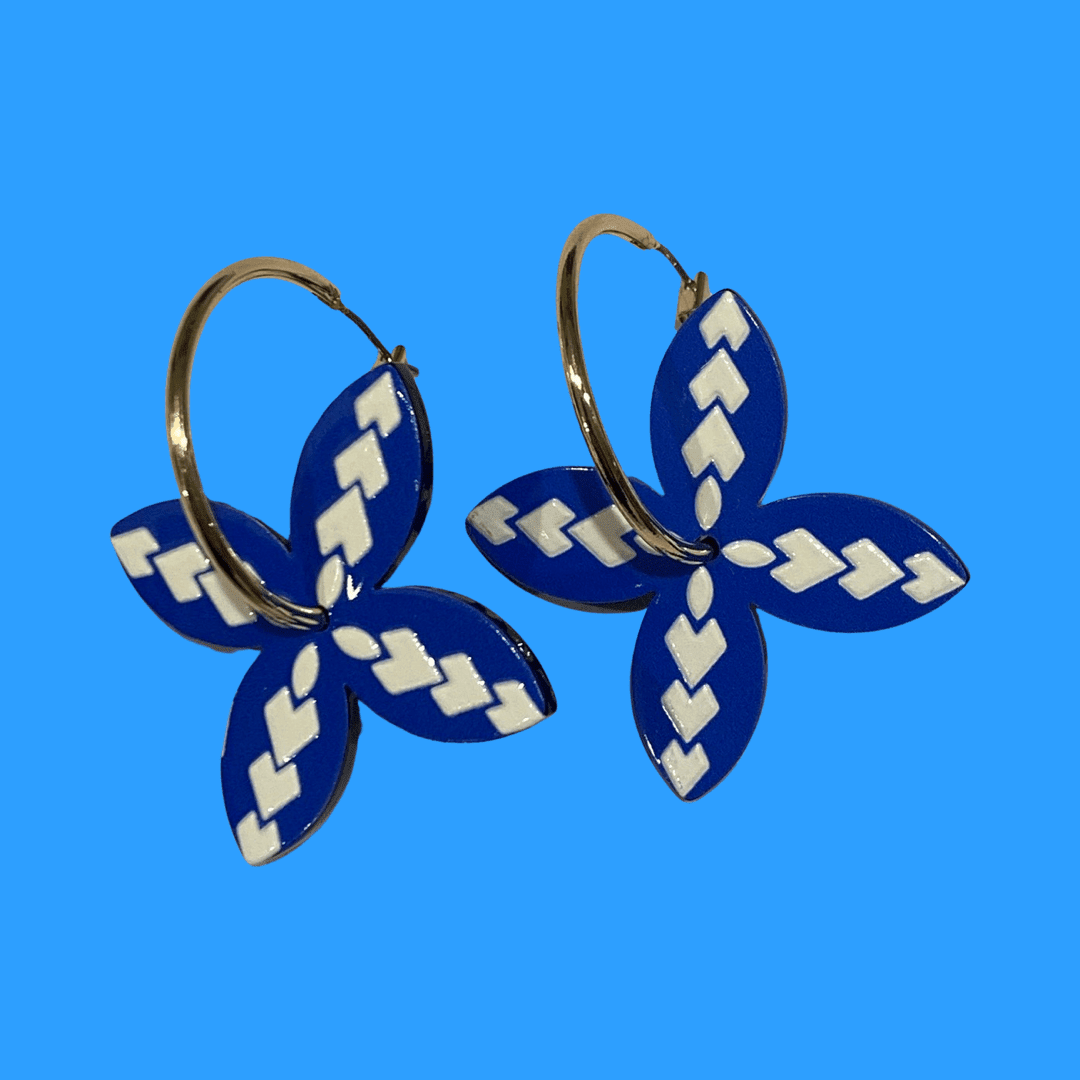 SALE - $7.00 Island Patterned Flower Hoop Earrings - Image 3