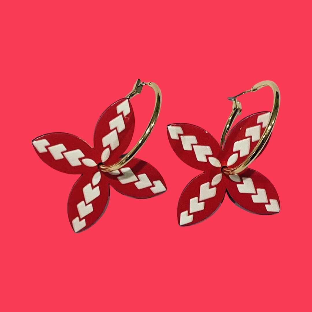 SALE - $7.00 Island Patterned Flower Hoop Earrings - Image 5