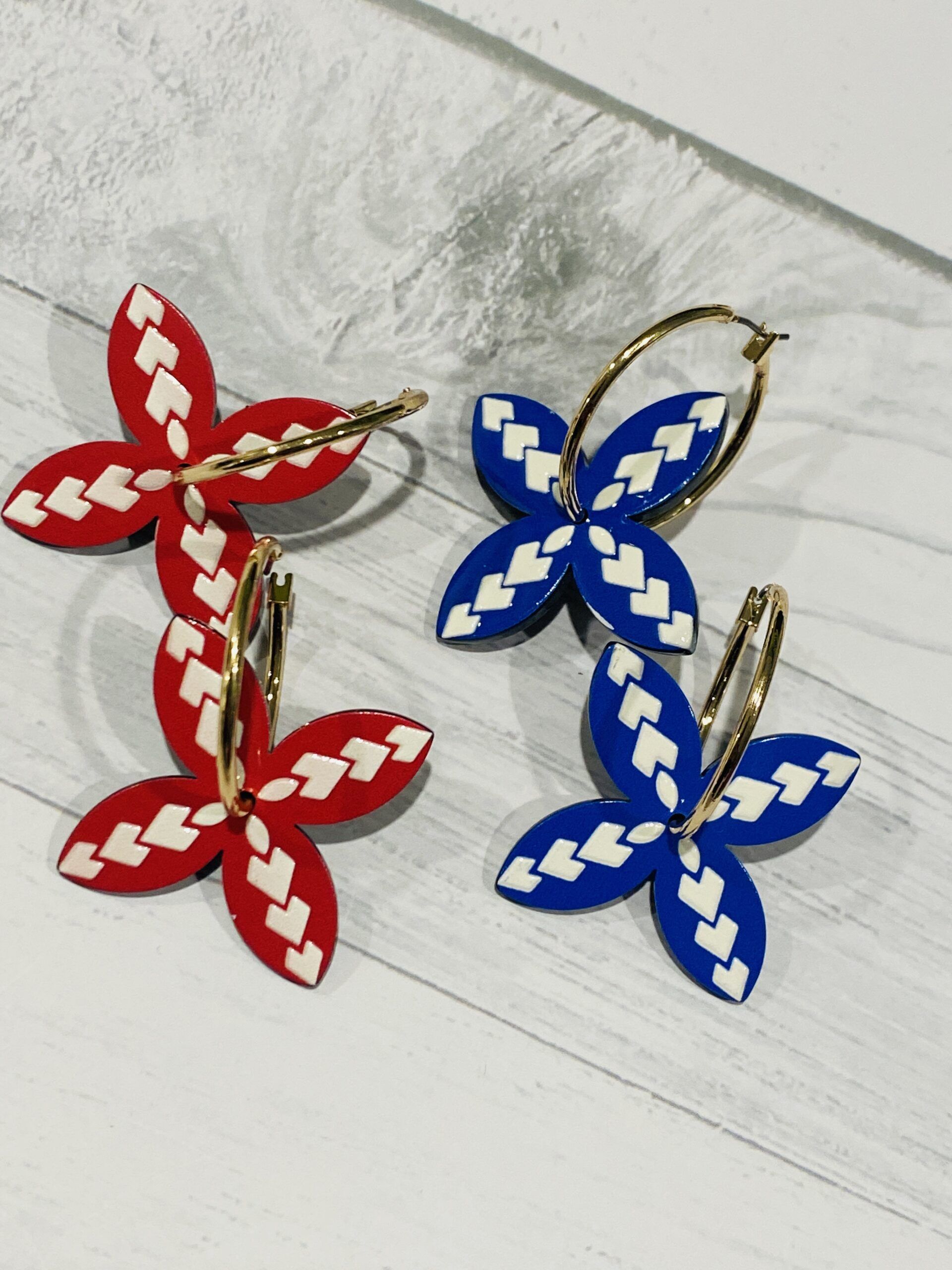 SALE - $7.00 Island Patterned Flower Hoop Earrings
