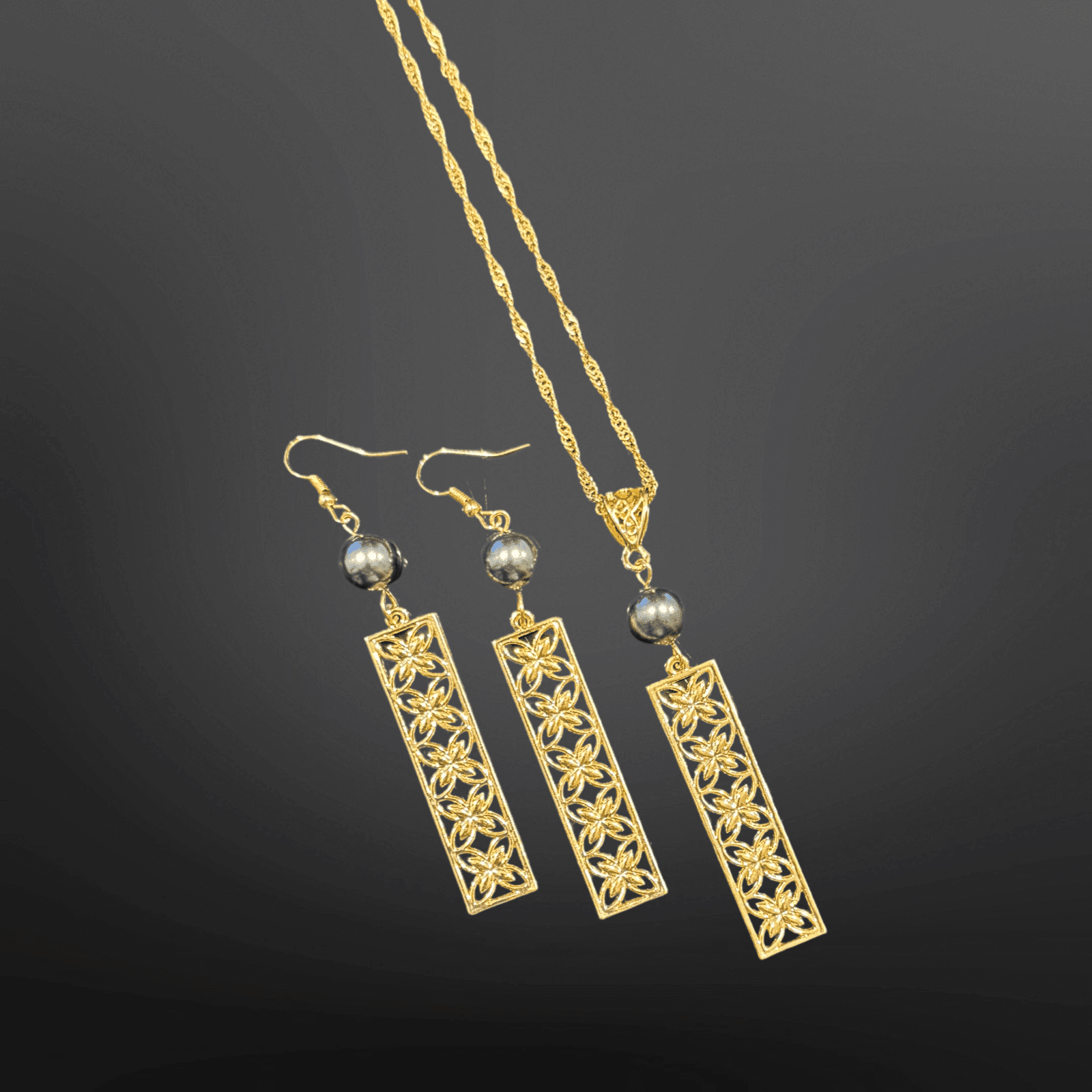 SALE - $25.00 Polynesian Flower Gold Plated with Pearl 2pc Earring & Necklace Set - Image 2