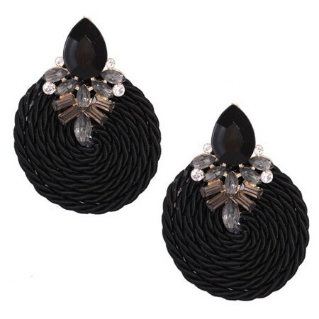 SALE - $10.50 Black Weave Circle Crystal Earrings