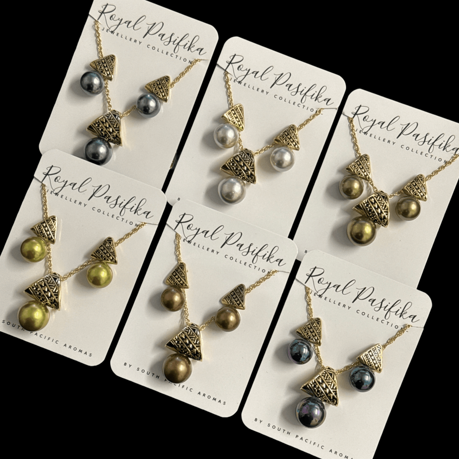 SALE - $22.50 Gold Plated Island Patterned & Coloured Pearl 2pc Set