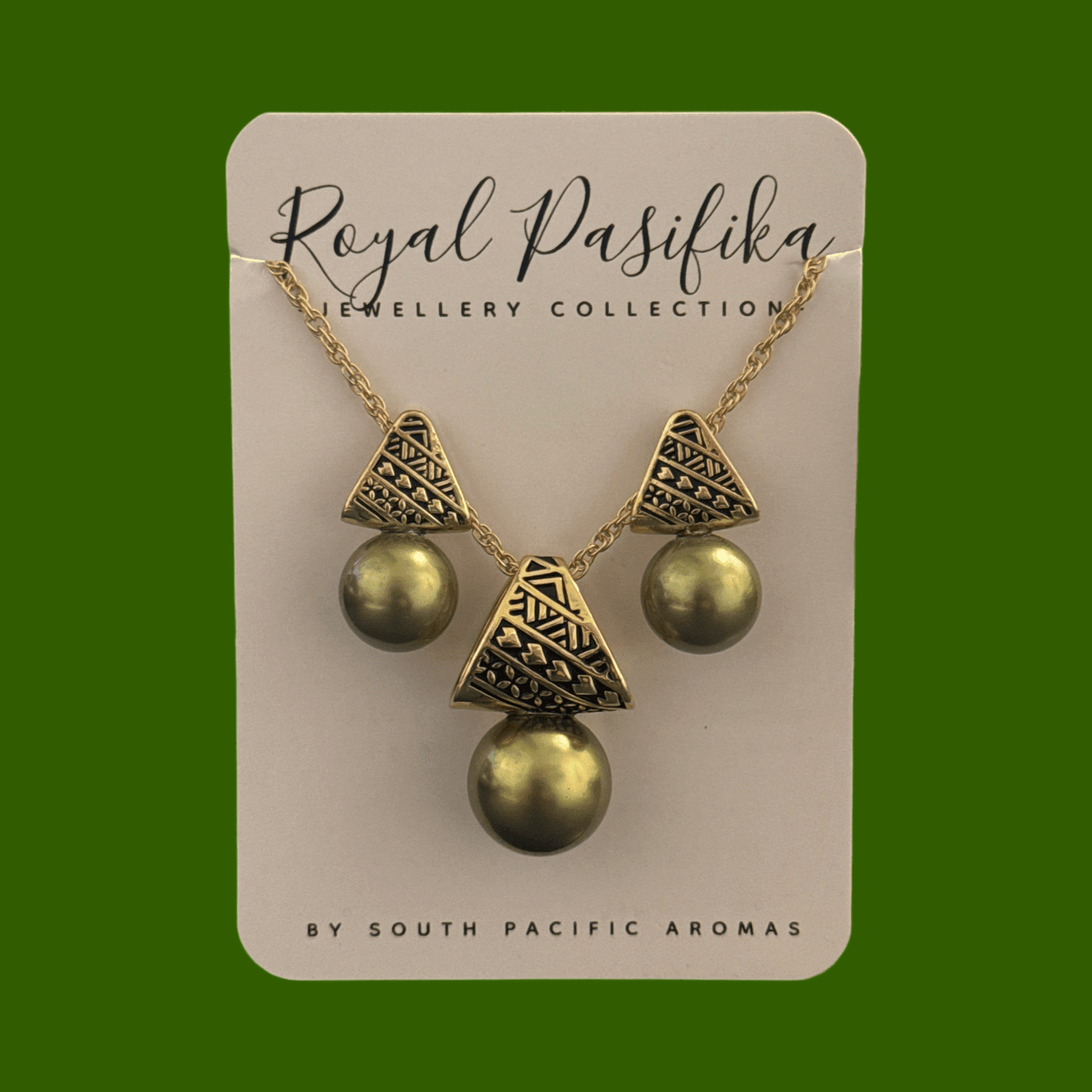 SALE - $22.50 Gold Plated Island Patterned & Coloured Pearl 2pc Set - Image 6