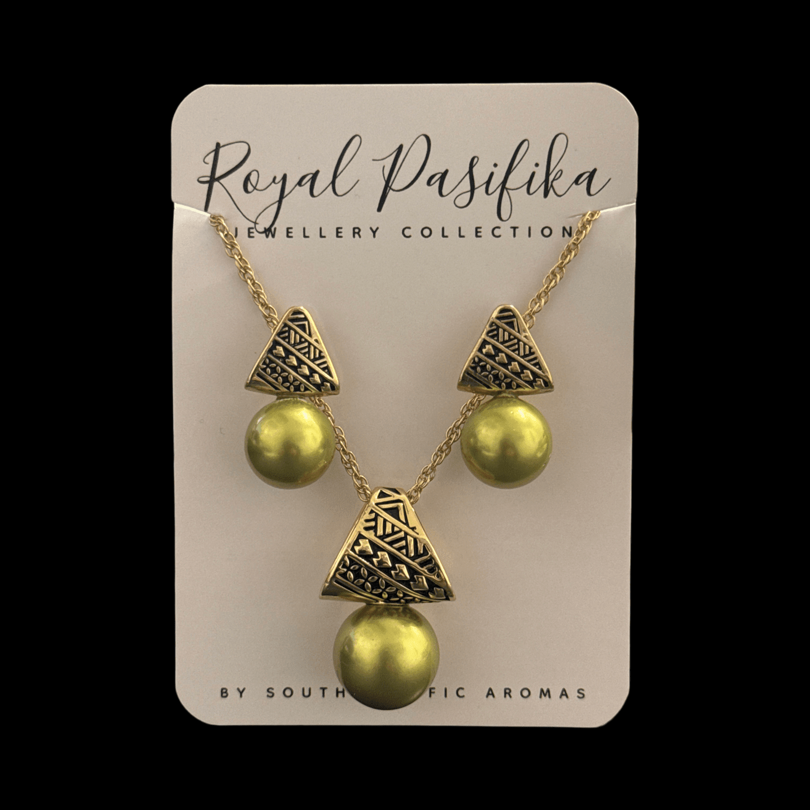 SALE - $22.50 Gold Plated Island Patterned & Coloured Pearl 2pc Set - Image 2