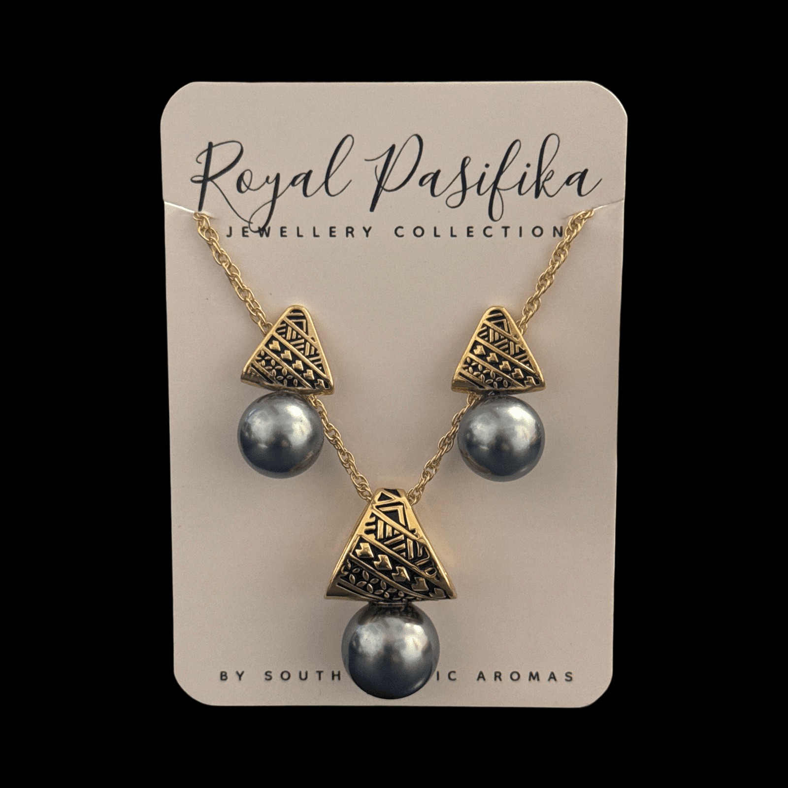 SALE - $22.50 Gold Plated Island Patterned & Coloured Pearl 2pc Set - Image 5