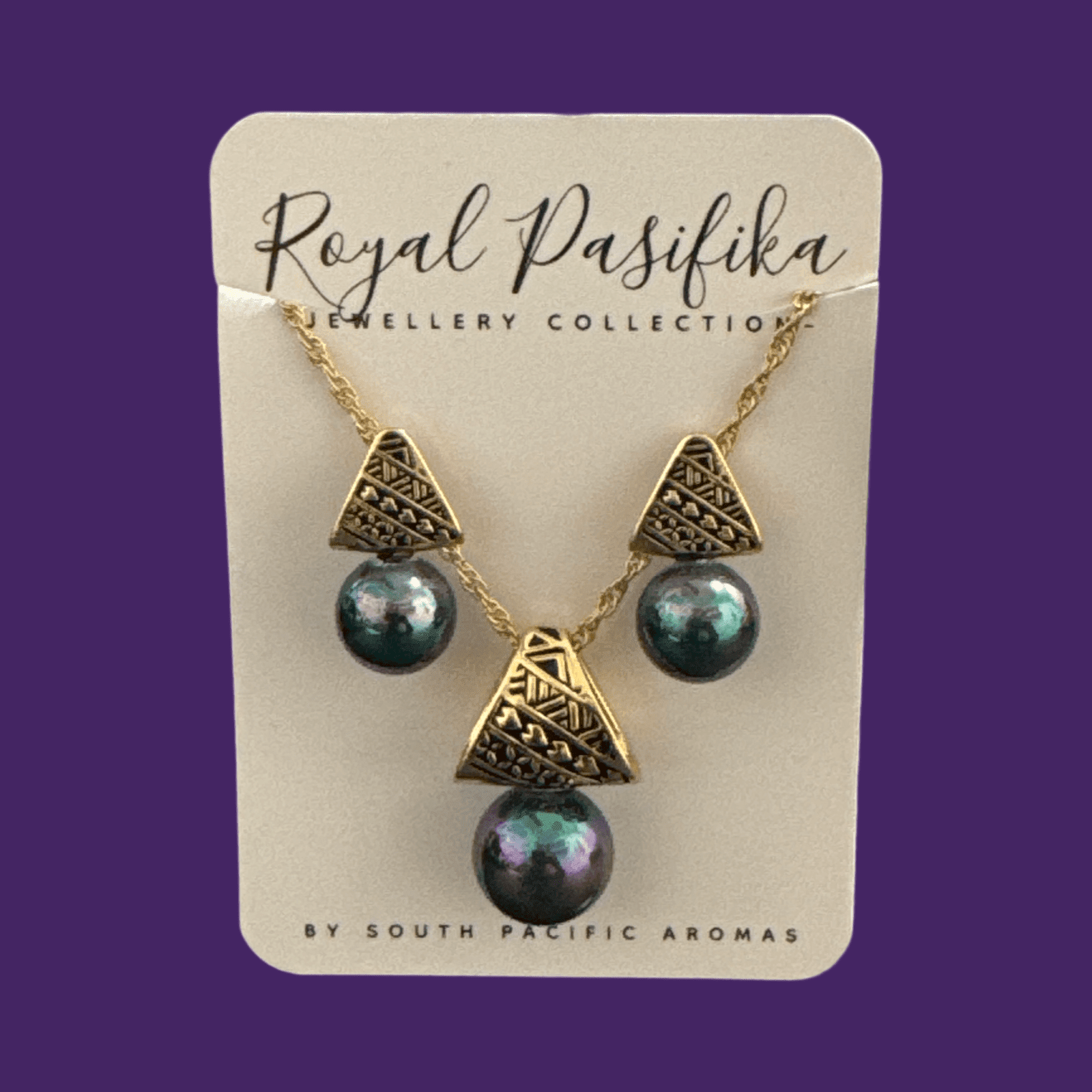 SALE - $22.50 Gold Plated Island Patterned & Coloured Pearl 2pc Set - Image 4