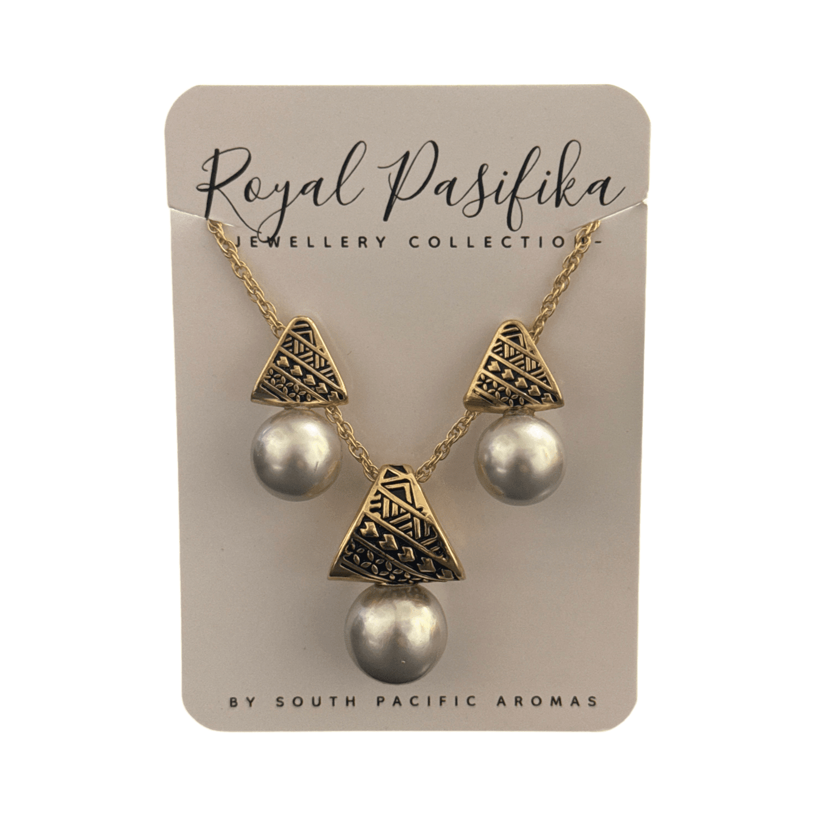 SALE - $22.50 Gold Plated Island Patterned & Coloured Pearl 2pc Set - Image 3