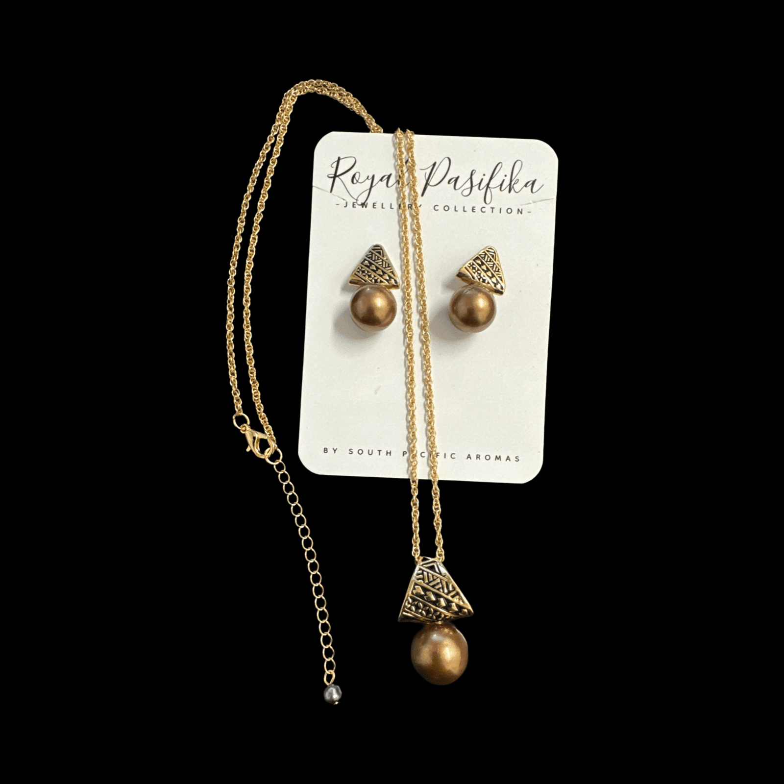 SALE - $22.50 Gold Plated Island Patterned & Coloured Pearl 2pc Set - Image 8