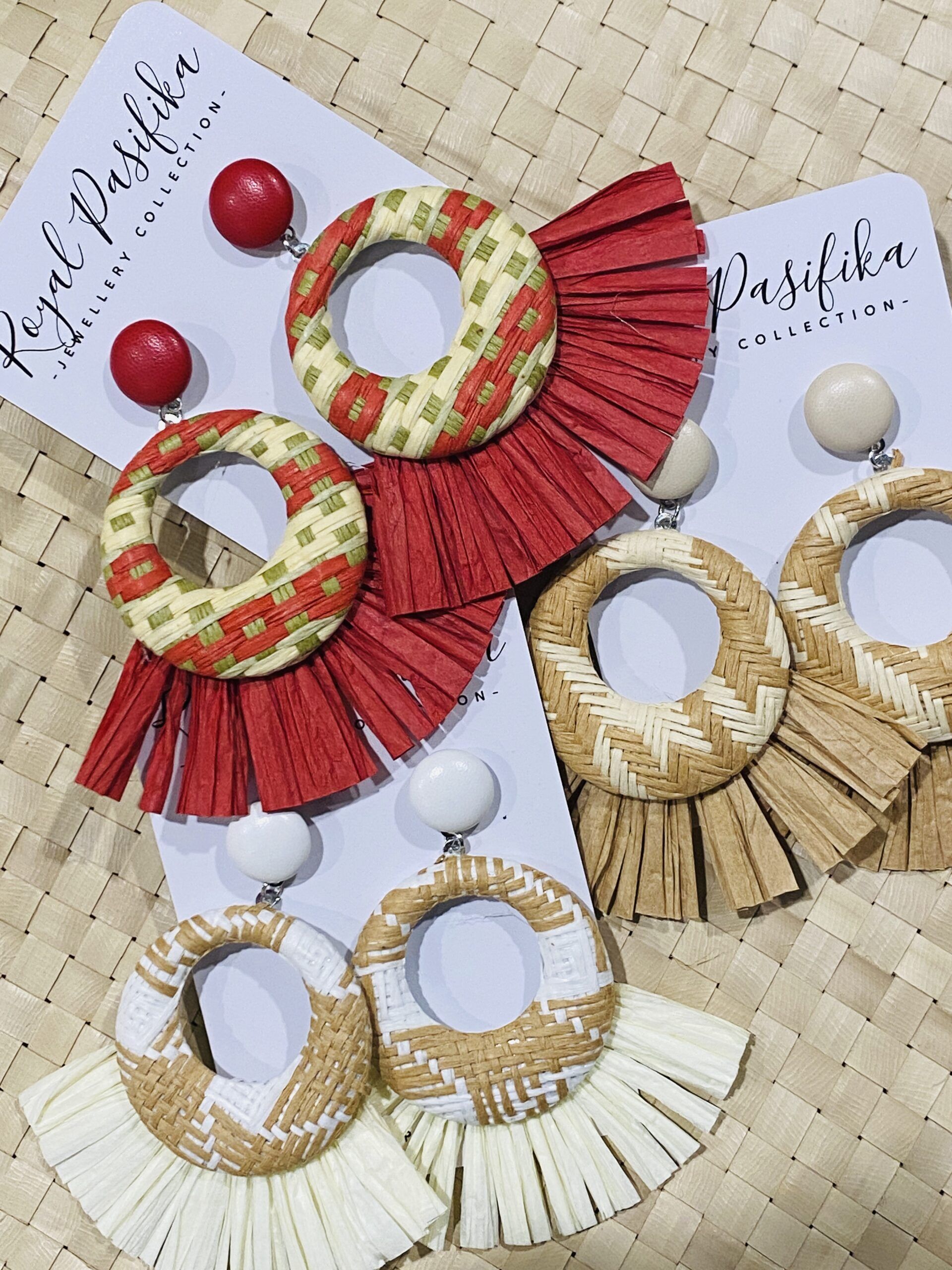 SALE - $10.00 Weaved Coloured Raffia Earrings