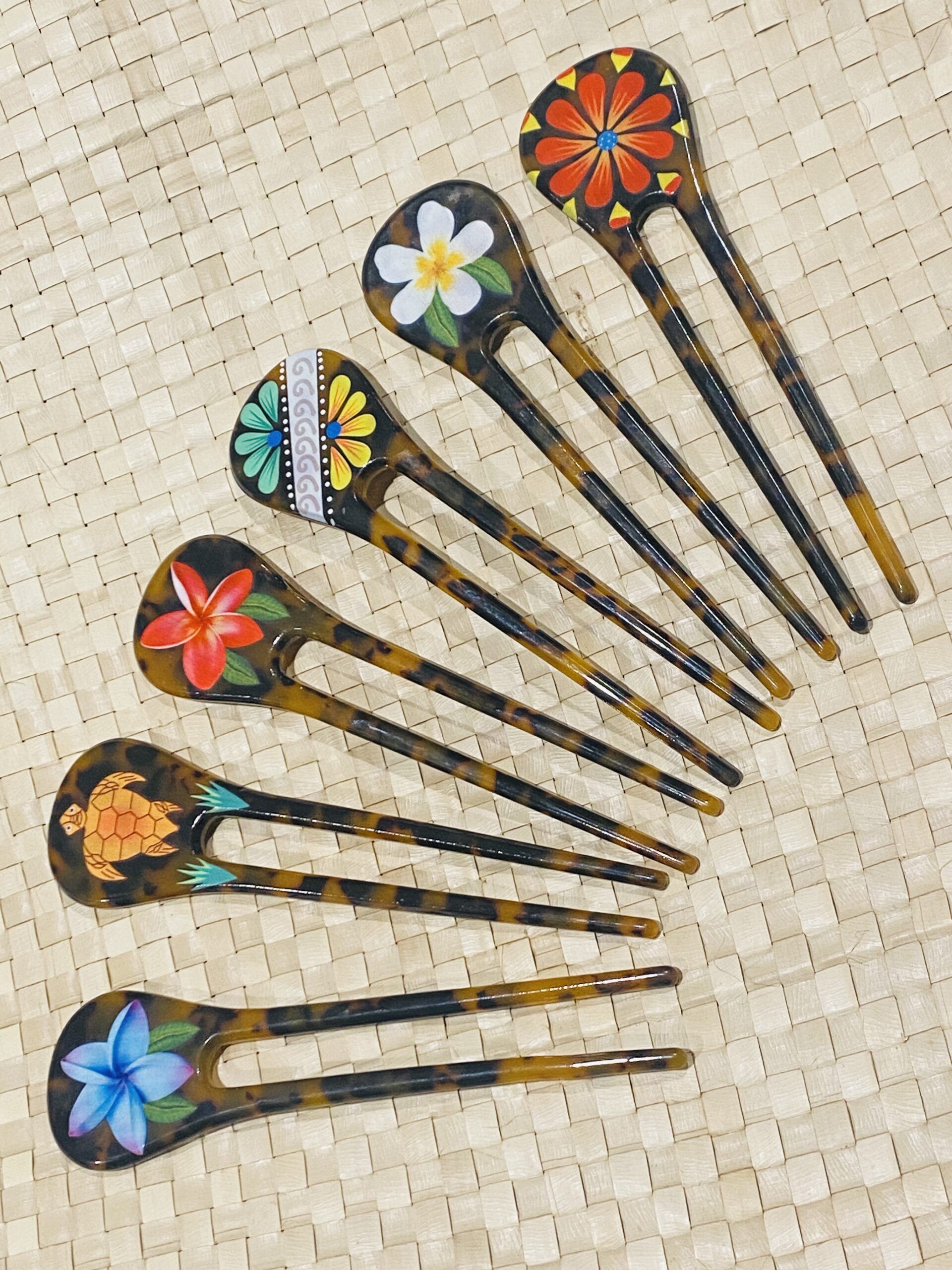 SALE - $6.00 Rounded Tip Faux Turtle Shell Hair Pin with Island Designs