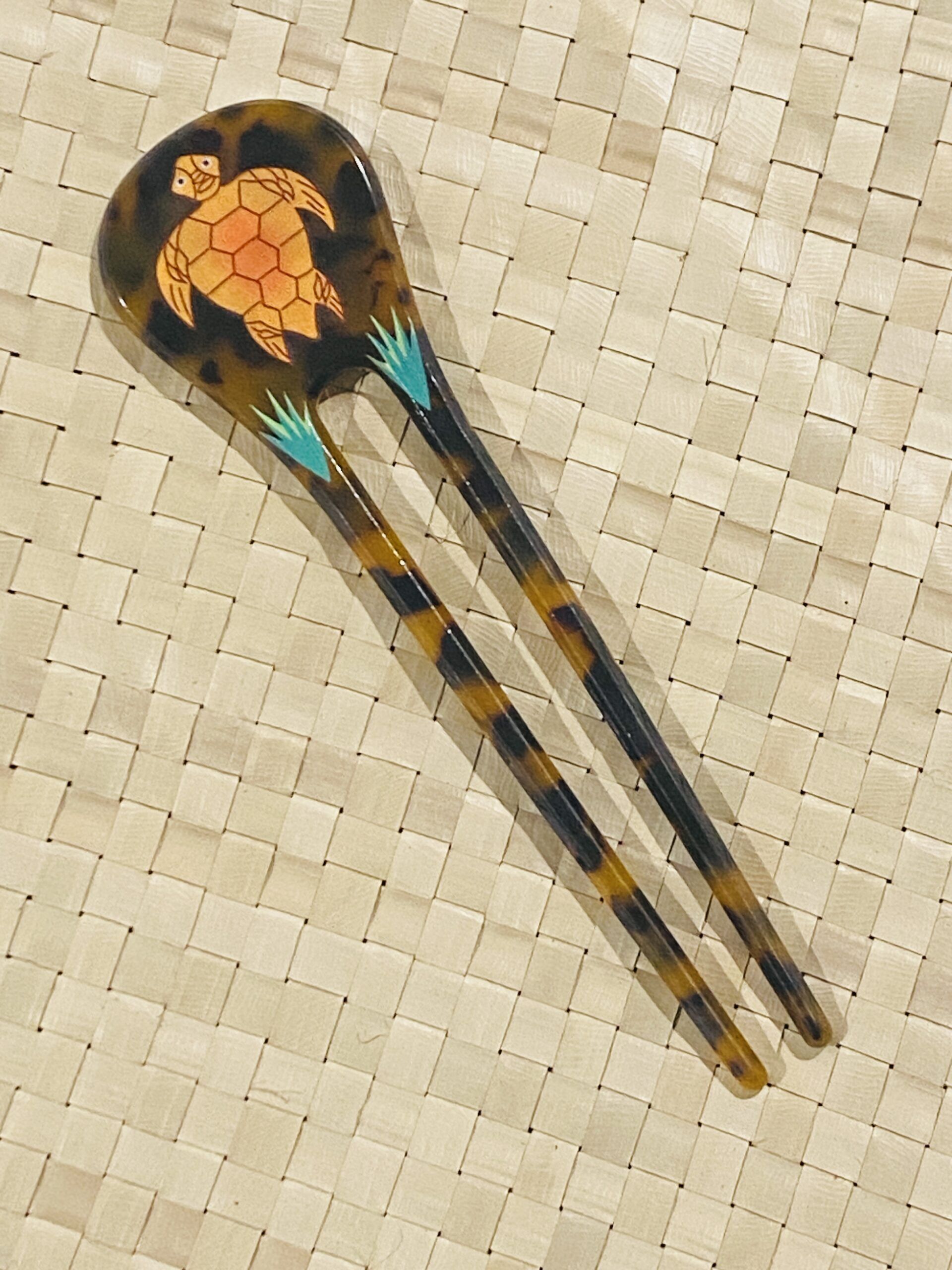 SALE - $6.00 Rounded Tip Faux Turtle Shell Hair Pin with Island Designs - Image 2