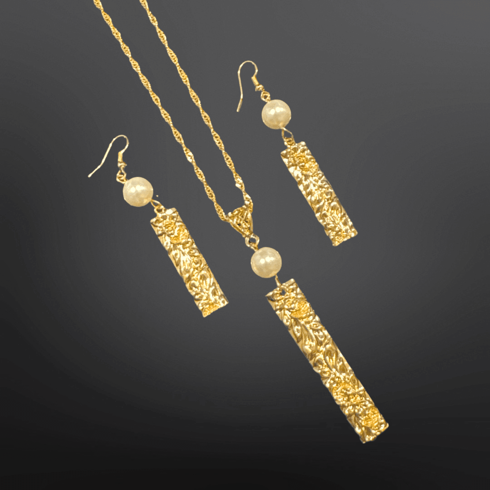 SALE - $20.00 Hawaiian Gold Plated Flower & Pearl 2pc Set - Image 3