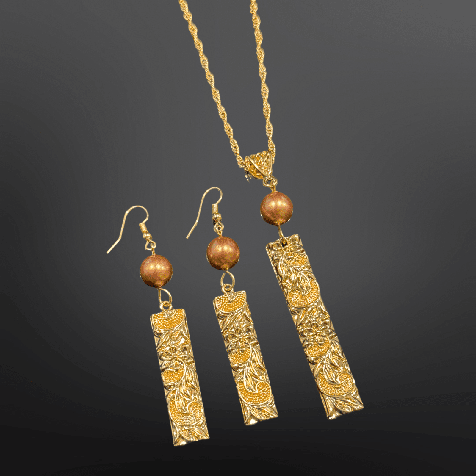 SALE - $20.00 Hawaiian Gold Plated Flower & Pearl 2pc Set - Image 2