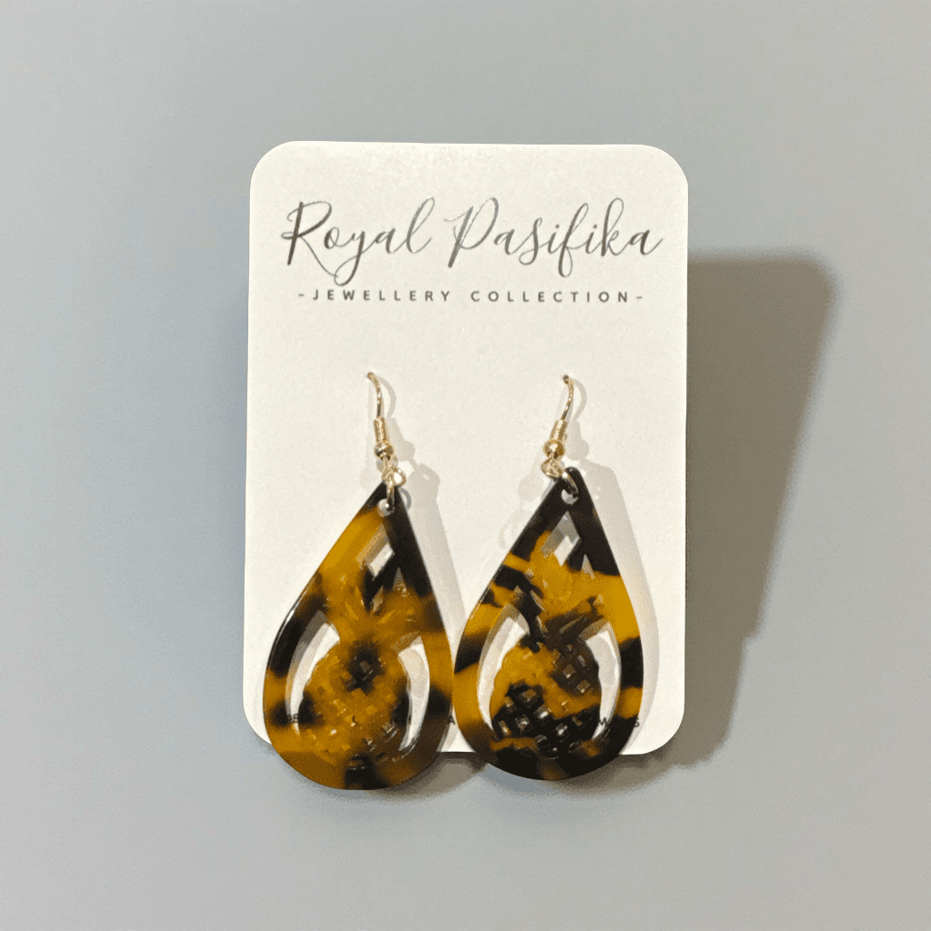Pineapple in Teardrop Shape Faux Turtle Earrings - Image 2