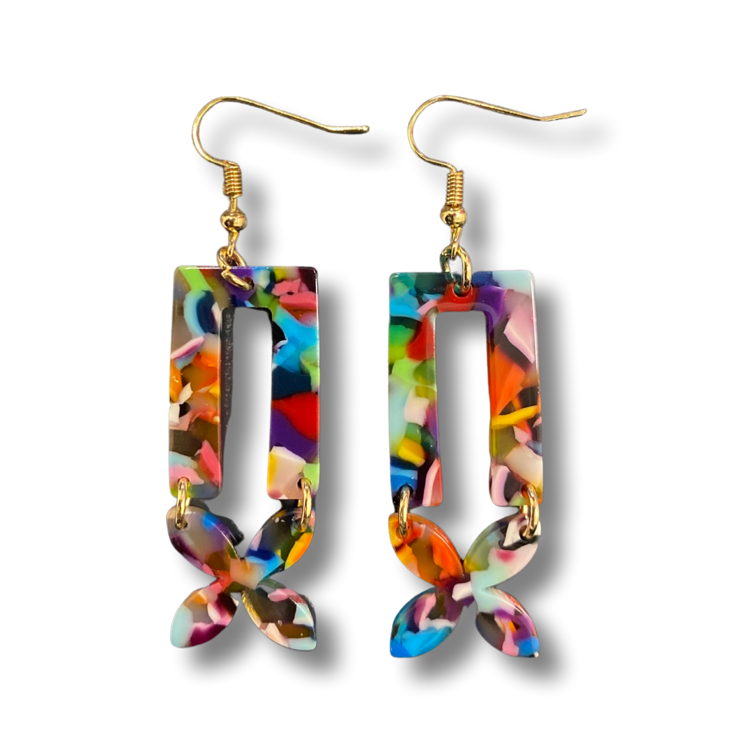 Multicoloured Resin Hanging Flower Earrings